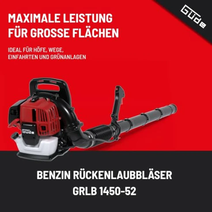 Güde Benzin Rückenlaubbläser GRLB 1450-52 - 2-Takt-Motor 1,45 kW, 52 cm³, Joystick-Steuerung, stufenlose Luftregulierung, 281 km/h Blasgeschwindigkeit, gepolstertes Rückenteil, Rund- und Flachdüse – Bild 2