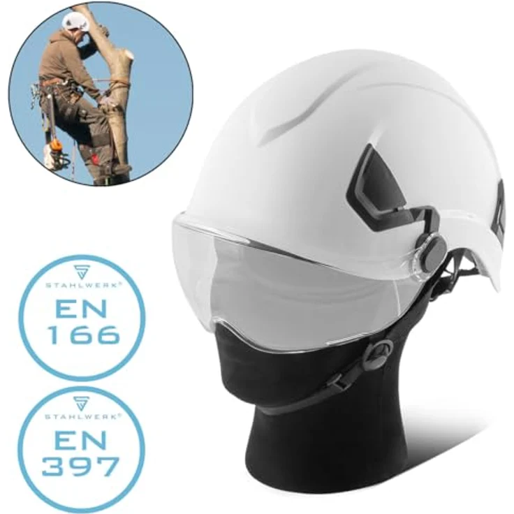 STAHLWERK SVH-100 ST Schutzhelm mit Visier EN397 EN166, Größenverstellbar, inkl. kratzfester Schutzbrille für Bau- und Agrar-Industrie – Bild 2