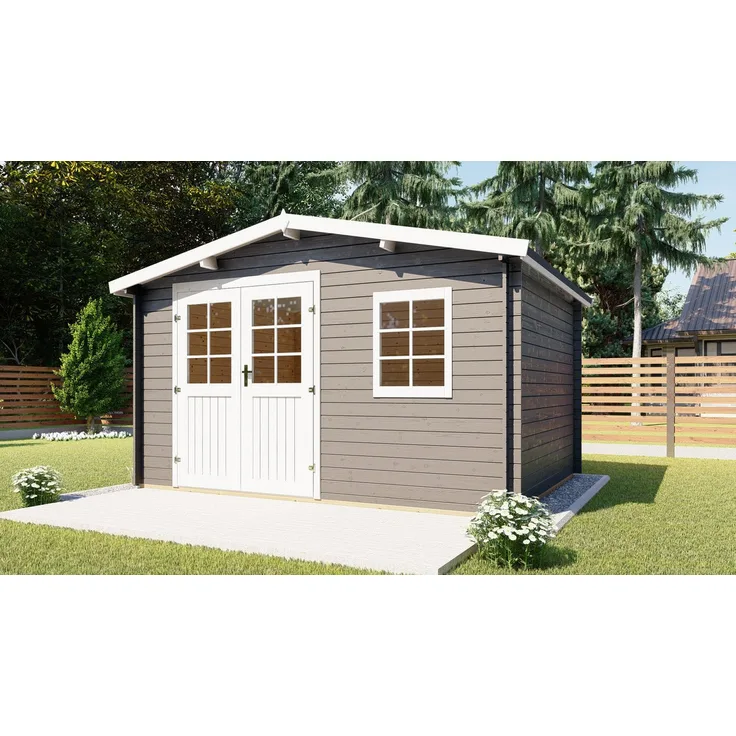 Finn Art Blockhaus Gartenhaus Schweden 18, 4x3m Holzhaus mit 28mm Wandstärke, Doppeltür, ohne Fußboden, ohne Dacheindeckung