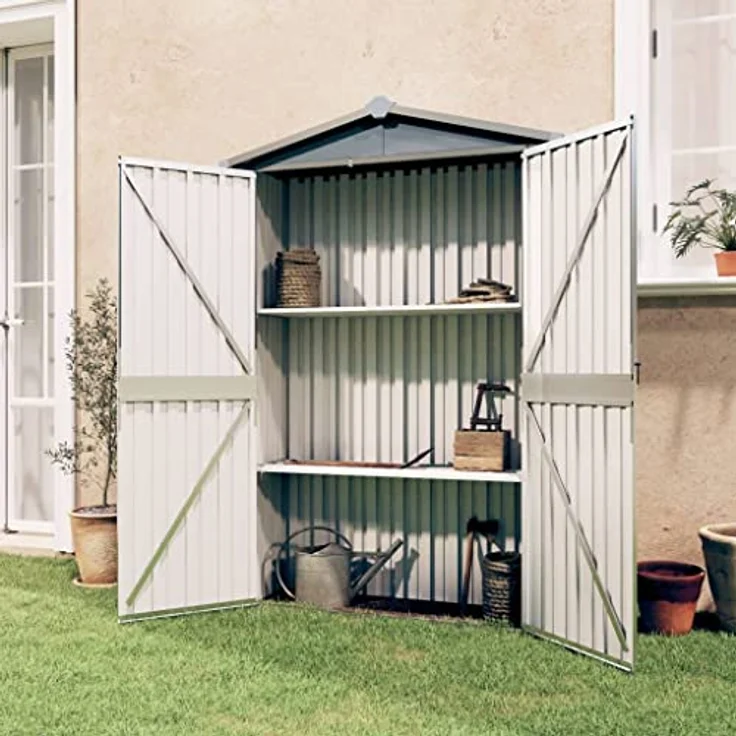 vidaXL Gerätehaus Ohne Boden Geräteschuppen Gartenhaus Geräteschrank Gartenschrank Schuppen Garten Grau 116x45x175cm Verzinkter Stahl – Bild 2