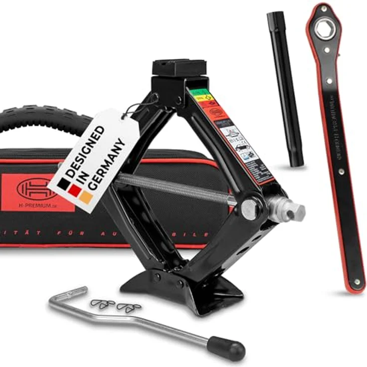 HEYNER® Ultra Lift S PRO Scherenwagenheber 1t, "Black Edition", Hubhöhe 100–348mm, inkl. Tasche, 17mm Ratsche und Gummiauflage, GS-zertifiziert – Bild 1