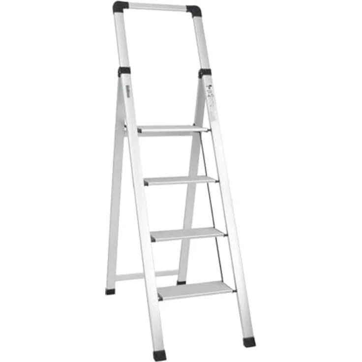 TRUTZHOLM Alu Trittleiter 4-stufig klappbar, bis 150 kg Traglast, TÜV/GS, Anti-Rutsch Trittflächen, silber, 5,6 kg leicht, platzsparend – Bild 1
