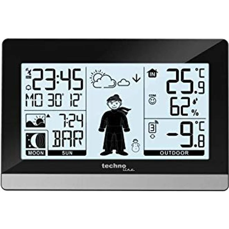 Technoline WS 9612, Wetterstation mit Innen- und Außentemperaturanzeige, Wettervorhersage und Weckalarm, Silber – Bild 2