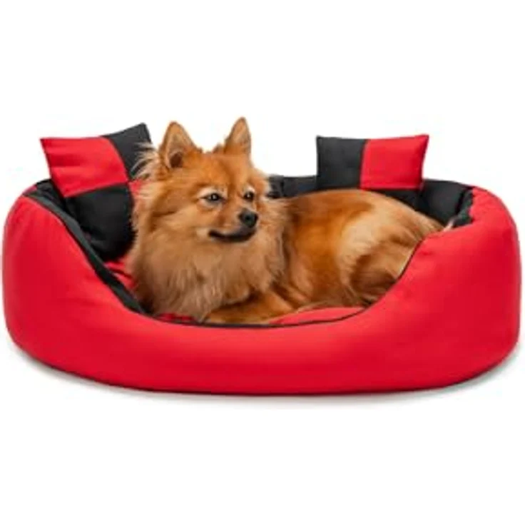 lionto 4-in-1 Hundebett Hundekissen Hundesofa abwischbar mit Wendekissen, (S) 65x50 cm rot/schwarz – Bild 1