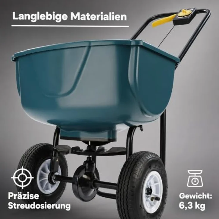 Westfalia Werkzeug Streuwagen, 27 l Streugerät mit Mengen-Dosier-Regler und rasenschonender Luftbereifung, grün/schwarz – Bild 5
