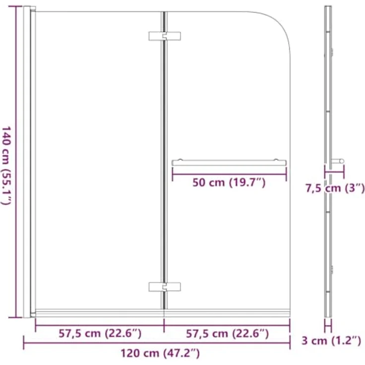 vidaXL Duschwand Duschabtrennung Gold, 120 x 140 cm, ESG-Glas und Aluminium, faltbar und drehbar – Bild 3