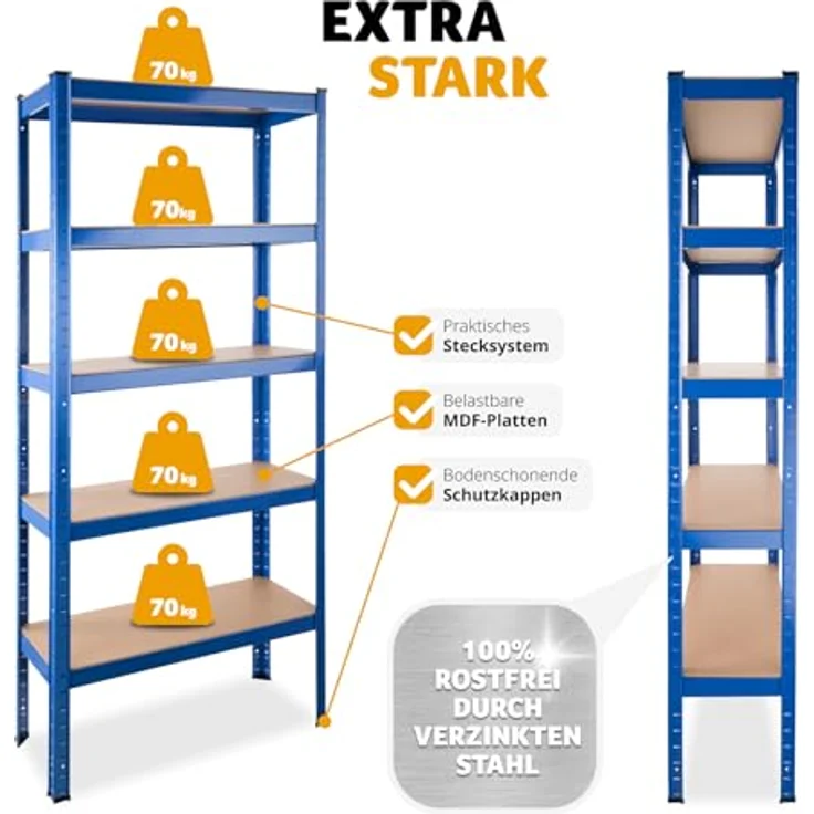tectake Schwerlastregal 5 Ebenen, höhenverstellbare Einlegeböden, Stahlblech, 350 kg Belastbarkeit, Schwarz – Bild 5