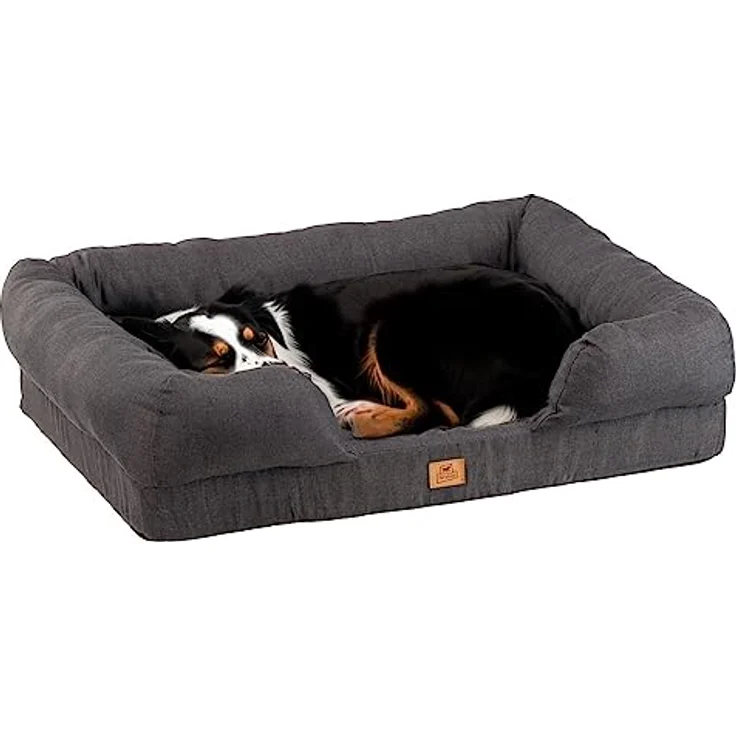 Ferplast Orthopädisches Hundebett, Memoryschaum Hundekissen für große Hunde, waschbar 93 x 73 x H 22,5 cm, grau – Bild 1