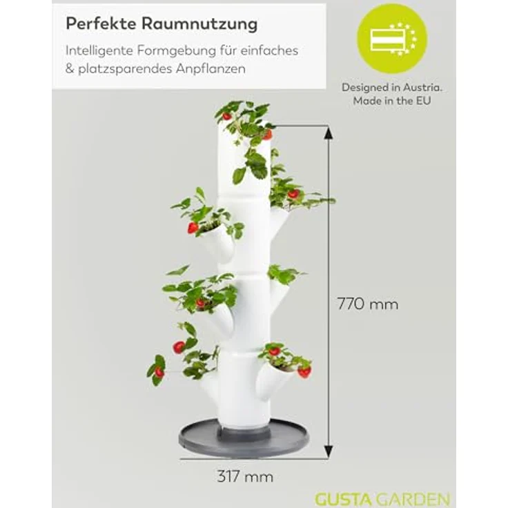 Gusta Garden Hochbeet, Sissi Strawberry (Starter, weiß) - Vertikales Pflanzgefäß mit integriertem Wasserleitsystem – Bild 6