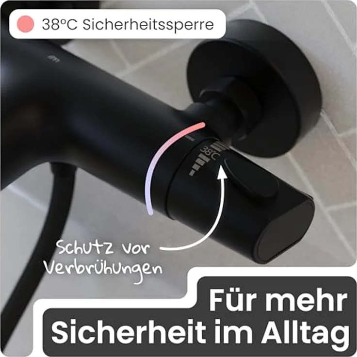 instmaier Beatrice Badewannenarmatur mit Thermostat, schwarz matt, Duscharmatur aus Messing, Verbrühschutz, Wannenfüllarmatur – Bild 4