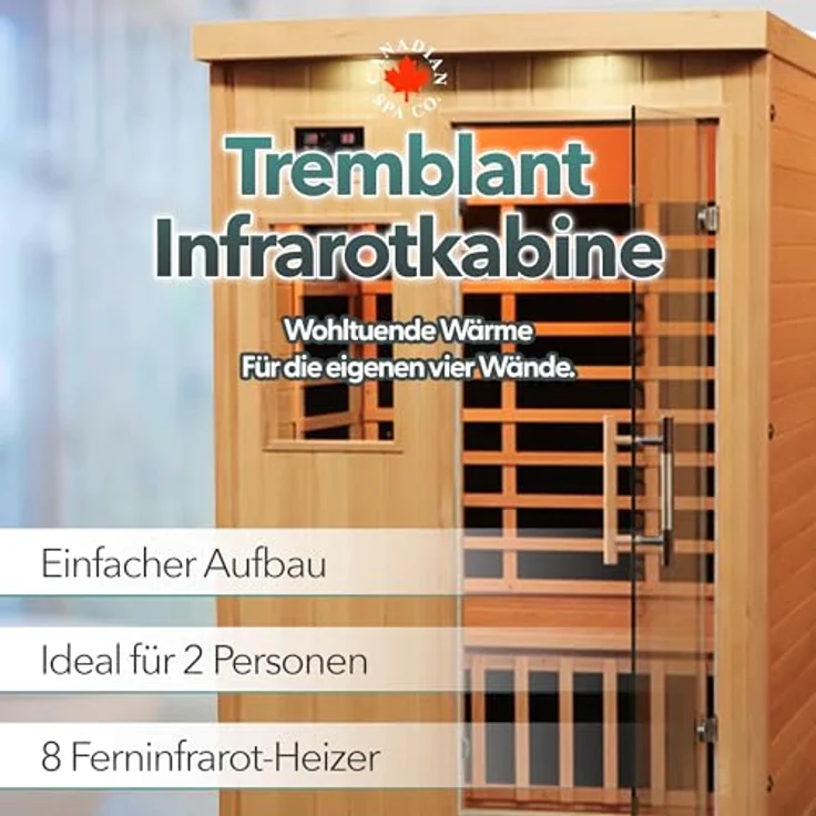 Canadian Spa GmbH Infrarotkabine Tremblant, 2-Personen Sauna mit Bluetooth Audio, Aromatherapie, BxTxH: 127 x 105 x 195 cm, Hemlock-Holz – Bild 2