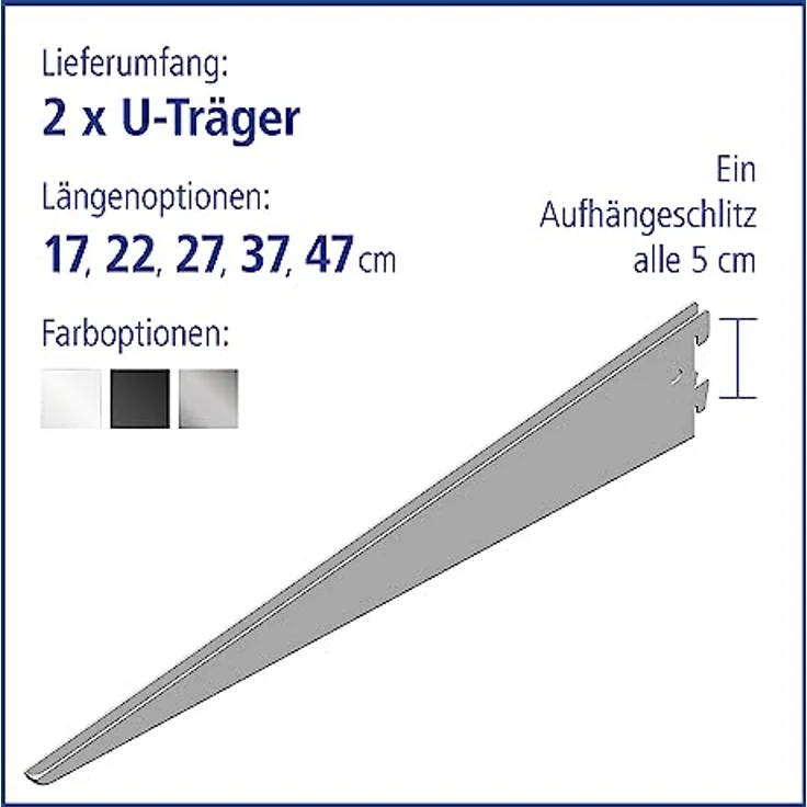 Element System U-Träger Regalträger 2-reihig, 2 Stück, 5 Abmessungen, 3 Farben, Wandschiene, weiß, - 4006676126408 – Bild 4