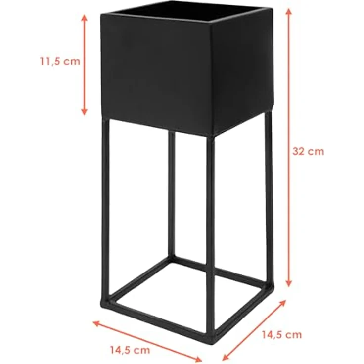 Spetebo Metall Blumentopf XL schwarz mit Gestell - 32 x 14 cm - Pflanzen Ständer eckig mit Übertopf - Innen Deko Blumenhocker Pflanzenständer Blumentopfhalter mit Topf – Bild 2
