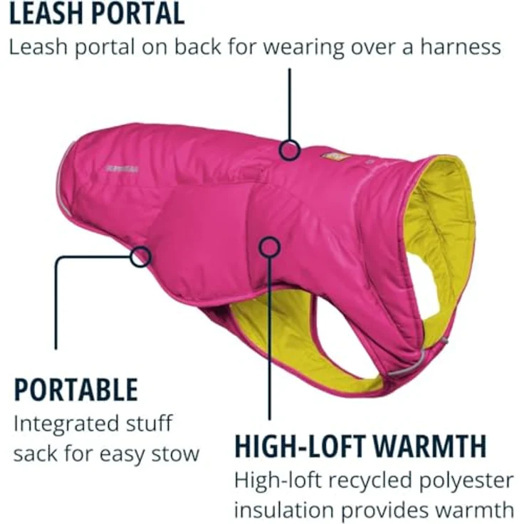 RUFFWEAR Quinzee X-Small Hunde-Regenjacke, isolierter Allwetter-Hundemantel, Wasserabweisende Hundejacke, leichte Hundeweste und Tragetasche, Fireweed Pink – Bild 4