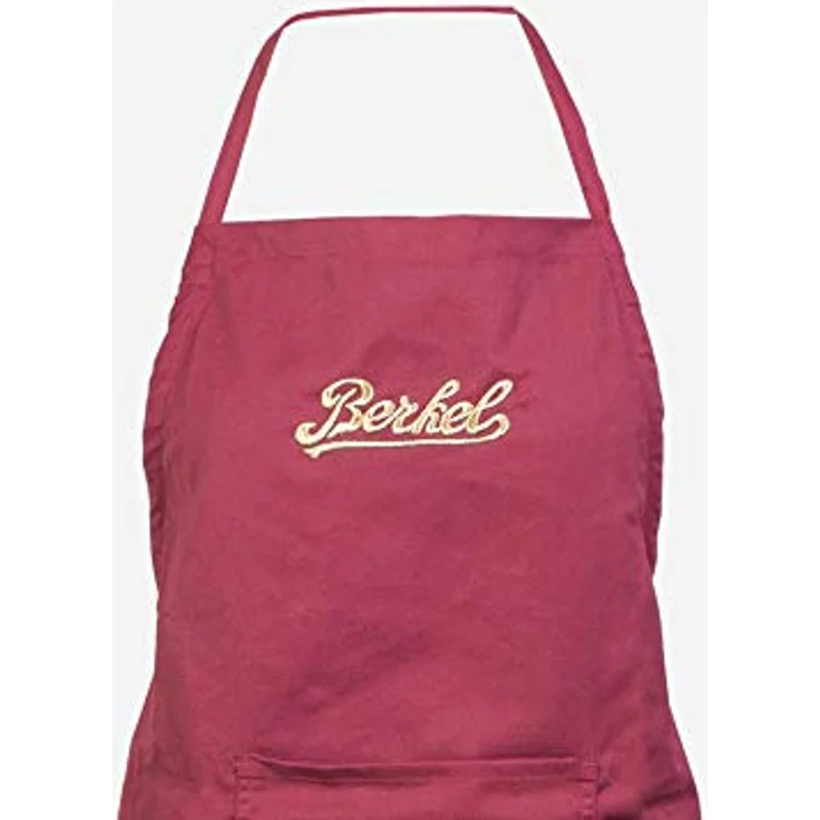 Berkel Kochschürze, rote Baumwollschürze mit goldfarbener Logostickerei – Bild 3