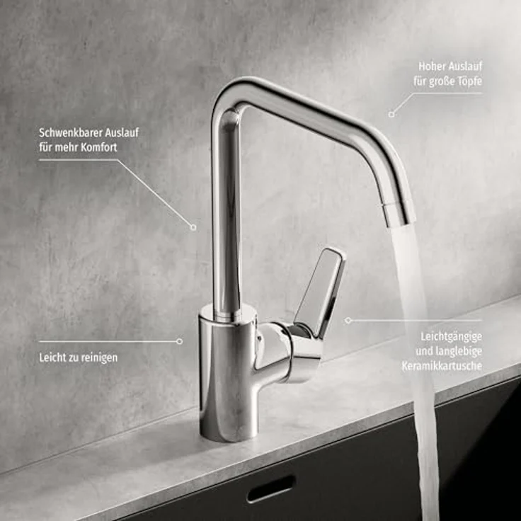 HANSA Hansapolo Spültisch-Einhand-Einlochbatterie, 203 mm Ausladung, 120° schwenkbar, 12 l/min Durchflussmenge – Bild 7