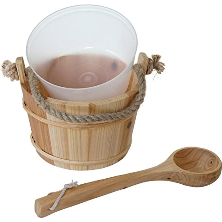 Mendler Saunakübel mit Einsatz HWC-B26, Saunazubehör Saunaeimer Saunakelle Aufguss, Kiefernholz 3,5 L ~ hell-braun – Bild 4