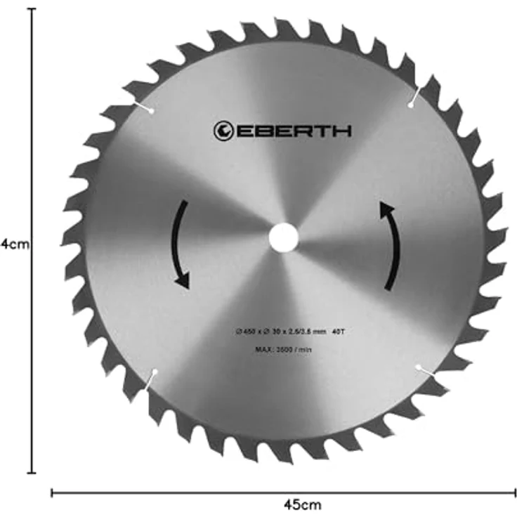 EBERTH Kreissägeblatt Sägeblatt aus Stahl mit Hartmetall-Zähnen für Holz-Schnitte (450mm, 40 Zähne, RPM Max. 3500) – Bild 3