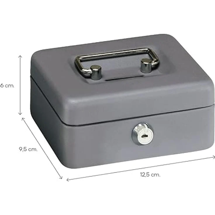 ARREGUI Elegant C9006 Geldkassette aus Stahl | Geldbox | 12,5 cm breit | Abschließbare Kasse mit Einwurfschlitz | Kleine Geldkassette mit Schlüssel | Geldkasse | grau – Bild 4