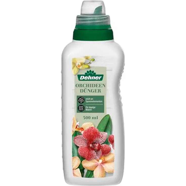 Dehner Orchideendünger, hochwertiger Flüssigdünger für Orchideen, NPK 4+1,5+2, reich an Spurenelementen, 500 ml, bunt