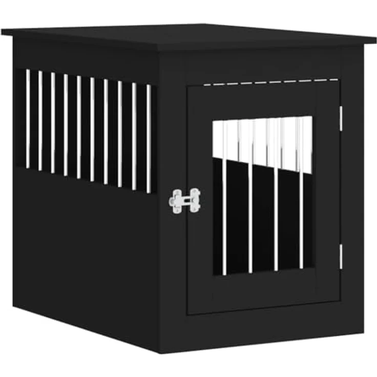vidaXL Hundekäfig im Möbelstil, Abschließbar Hundebox mit Tür, Hundehütte Beistelltisch mit 2-in-1-Funktion, Hundehaus Haustierkäfig, Schwarz 55x75x65 cm Holzwerkstoff – Bild 1