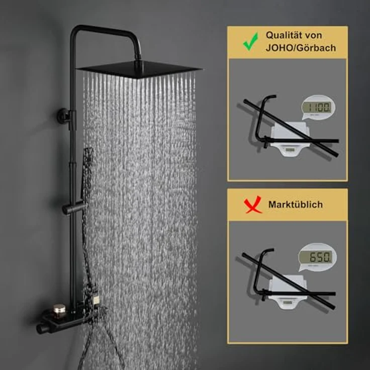 Görbach Regendusche Duschsystem mit Thermostat, Kopfbrause 20x20 cm, intelligente Temperaturkontrolle, schwarz – Bild 4