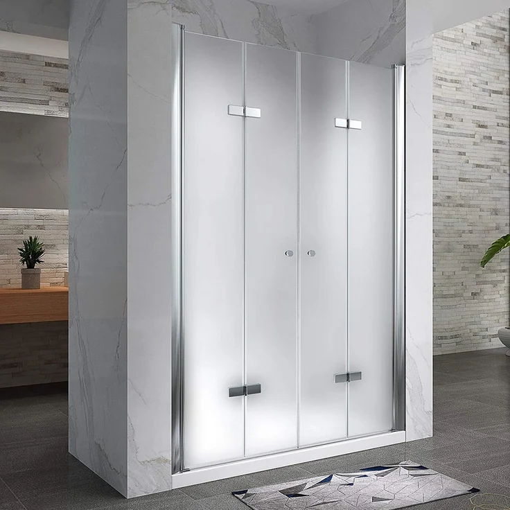 i-flair Dusch-Doppelflügeltür Duschtür Lena mit Falttüren aus satiniertem 6 mm ESG Sicherheitsglas, 76x195 cm, 6 mm Sicherheitsglas – Bild 1