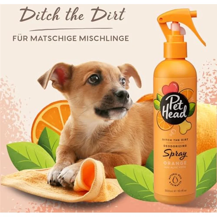 Pet Head Ditch The Dirt Tiershampoo Spray, geruchsneutralisierendes Spray mit Aktivkohle, 300 ml, orange – Bild 3