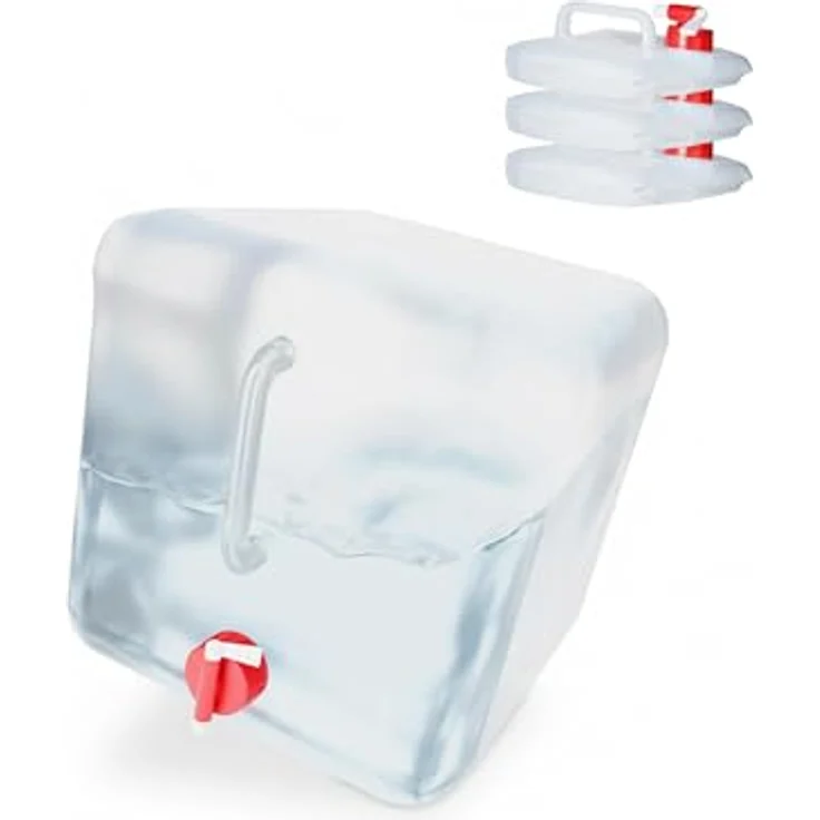Relaxdays - Faltkanister 4er Set, 20 l, Hahn, Schraubdeckel, Tragegriff, Wasserkanister Camping, BPA-frei, transparent-rot – Bild 8