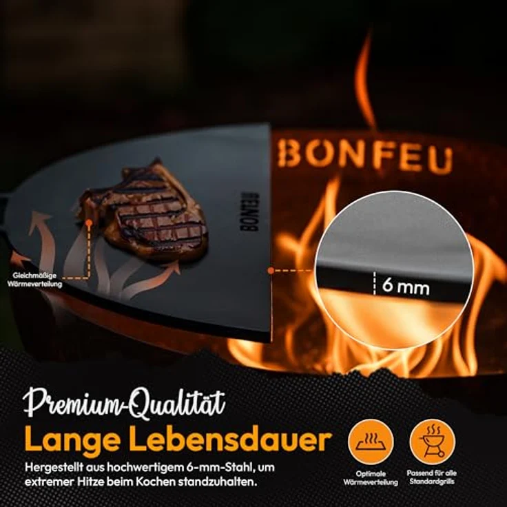 BonFeu Plancha Feuerplatte ½ Ø120cm - 6mm Dick - Grillplatte aus hochwertigem Stahl für Feuertonne und Feuerschale – Bild 3