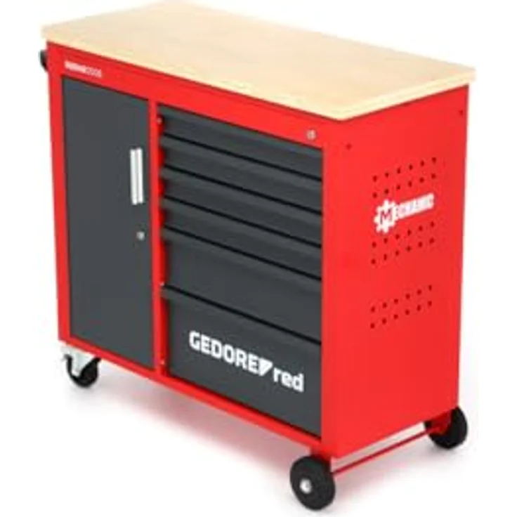 GEDORE red Werkstattwagen MECHANIC PLUS mit 6 Schubladen mit massiver Holzplatte – Bild 2