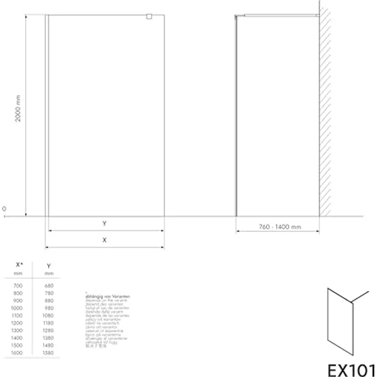 Bernstein Walk-in-Dusche EX101, 10mm ESG-Sicherheitsglas Nano-Beschichtung, 200cm Höhe, graues Glas mit Milchglas-Muster, Schwarz Matt Profile – Bild 8