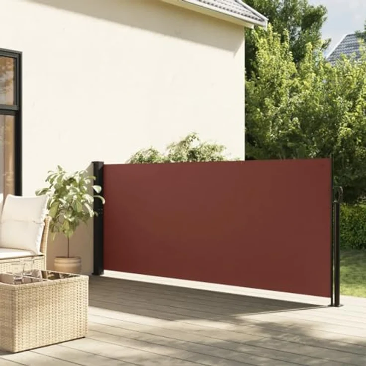 vidaXL Seitenmarkise, Wandmarkise mit PU-Beschichtung, Sichtschutz für Balkon Terrasse Garten, Windschutz Markise, Ausziehbar Braun Polyester – Bild 2