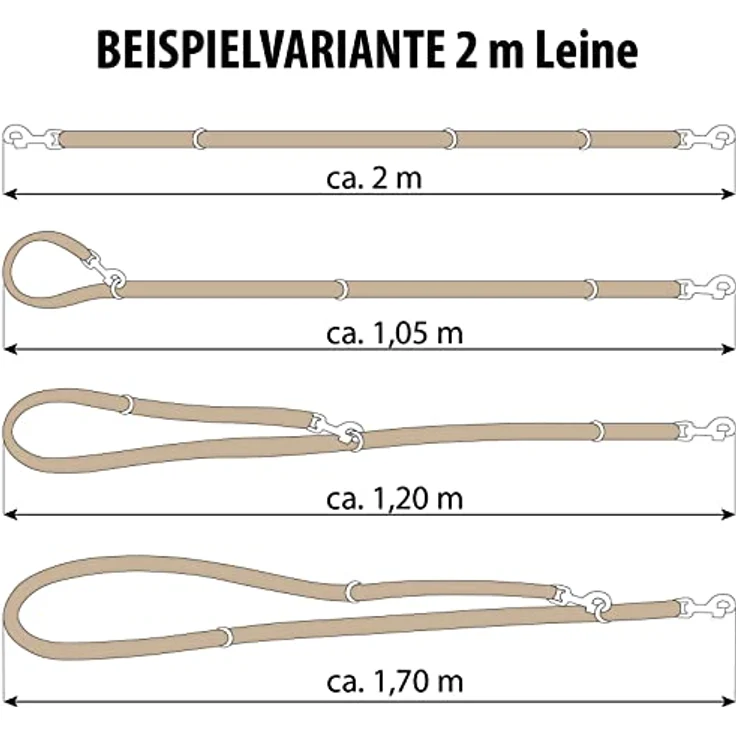 CopcoPet – Fettlederleine für Hunde – 3-Fach verstellbare Hundeleine aus weichem Leder mit Karabinern & Beschlägen aus Chrom – geflochtene Führleine 100% Handmade in Germany (2,0m x 8mm | Braun) – Bild 5