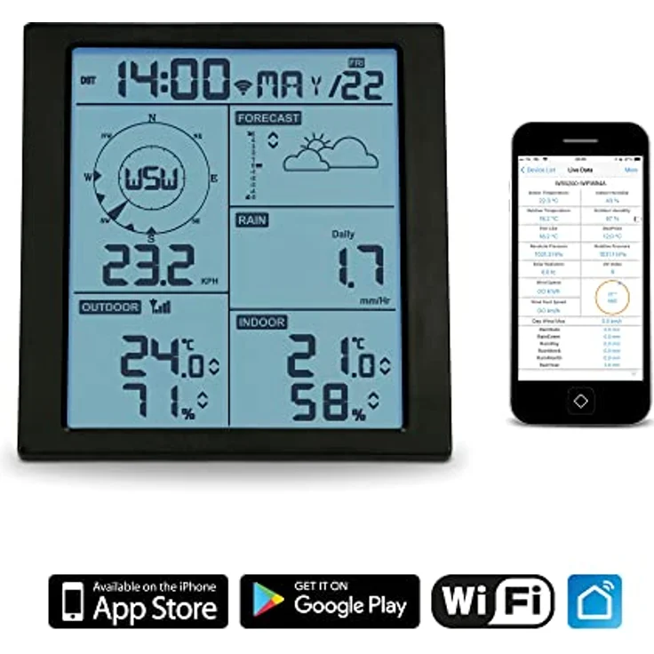 Alecto WS5200, WLAN Wetterstation mit LCD-Display, Schwarz-Weiß, Messung von Windgeschwindigkeit, Luftdruck, Temperatur und Luftfeuchtigkeit, kompatibel mit Smart Home-Systemen – Bild 2