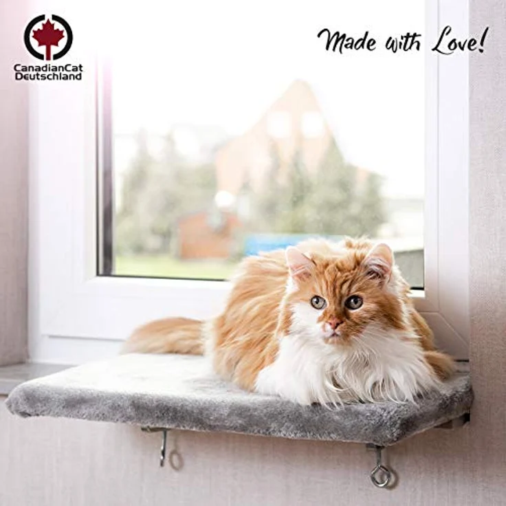 CanadianCat Company | Katzen Fensterliege Katzenbett Fensterbank Snuggly Place in hellgrau Flauschiges Fensterbrett Katze waschbar | ca. 50 x 35 cm – Bild 1