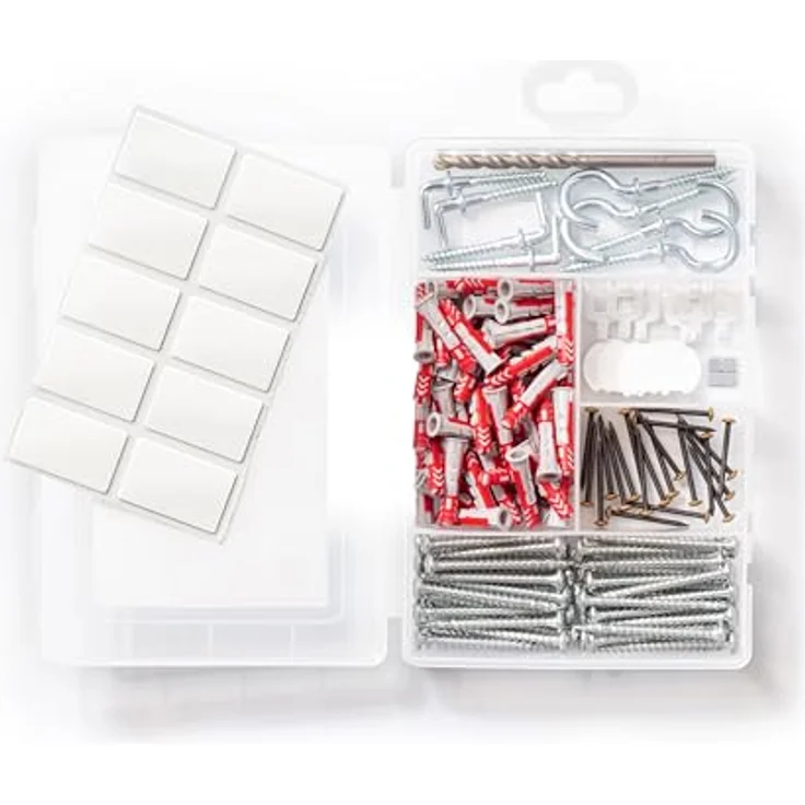 fischer EasyDIY Dekobox, Einrichtungsbox mit Haken, Schrauben und Dübeln, vorsortiertes Set in Kunststoffbox, 131 Teile – Bild 2
