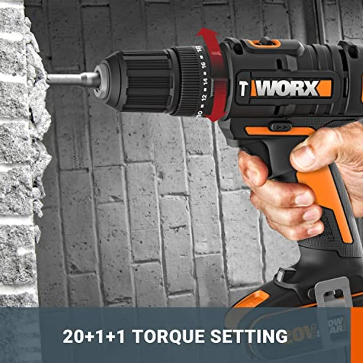 Worx Akku-Schlagbohrschrauber WX370, 20V, max. 1600 U/min, 2-Gang-Getriebe, Bohrstufe + Schlagfunktion, inkl. 2 Akkus & Ladegerät – Bild 4