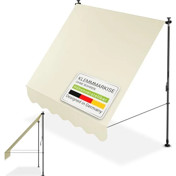 Juskys Klemmmarkise Kapstadt 200x120 cm - Höhenverstellbar, UV-beständig, beige