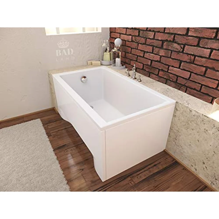 Polimat BADLAND Badewanne CAPRI 100x70, Rechteckige Weiß Acryl Wanne mit Acrylschürze, Füßen und Chrom Automatik Ablaufgarnitur, Made in EU 4in1 – Bild 2