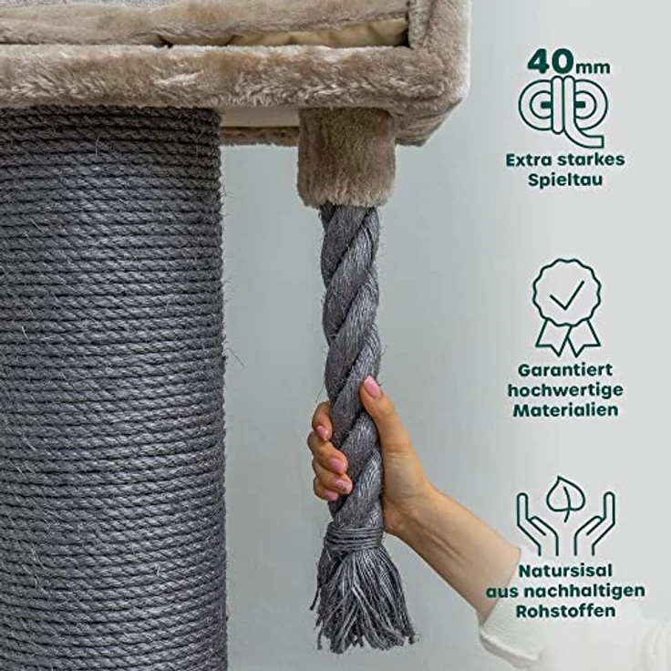 HAPPYPET Kratzbaum stabil 103 cm für große Katzen | Premium Qualität | 18 cm Sisalstämme mit 8 mm dickem Sisalseil | 600g Plüsch | Kratzbaum klein für schwere Main Coon | E1 Zertifiziert – Bild 4