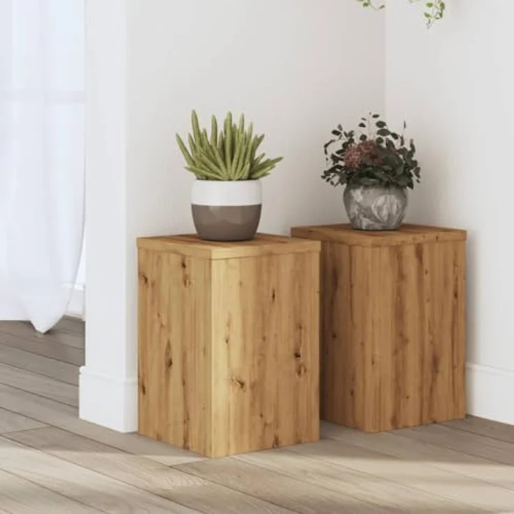 vidaXL Blumenständer 2 Stk. Artisan-Eiche, Pflanzenständer aus Holzwerkstoff, 20x20x30 cm, stabil und langlebig, geeignet für Innenräume – Bild 2