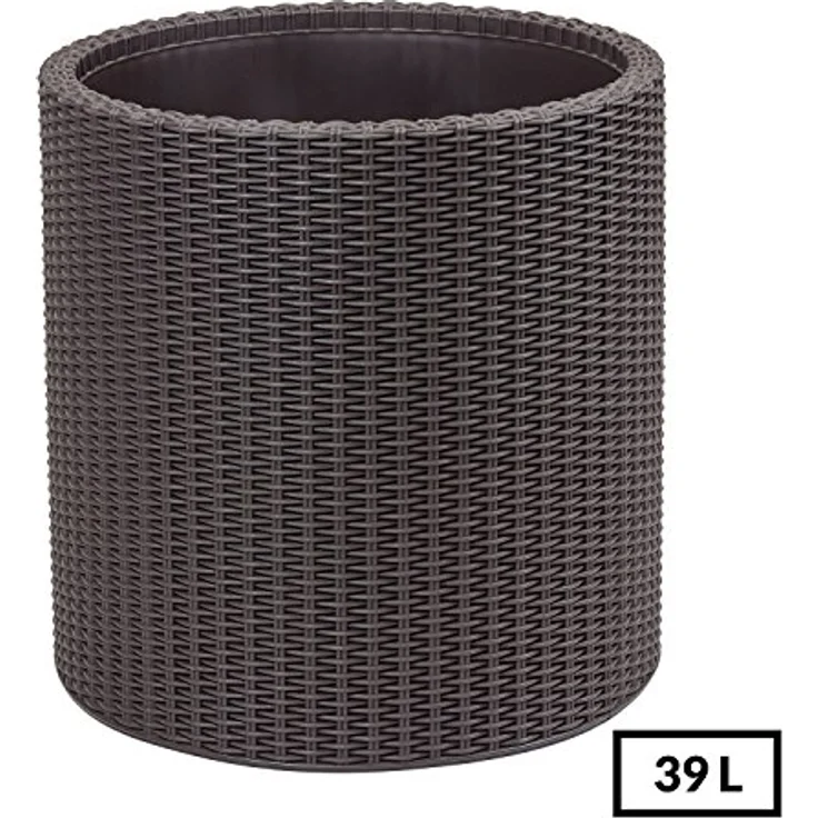 Keter Curver Garten Pflanzentopf, runder Blumentopf mit schokoladenbraunem Rattan-Finish und Drainagelöchern – Bild 2