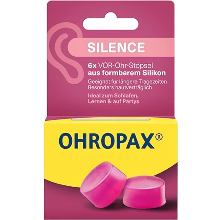 OHROPAX Silence Ohrstöpsel – Pinke VOR-Ohr-Stöpsel aus formbarem Silikon – Schalldämmwert SNR 23 dB – dermatologisch getestet – 6 Stück – Bild 2