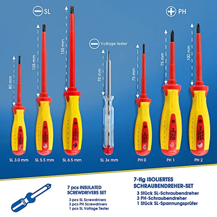 S&R VDE Elektriker Schraubendreher Satz 7-tlg, isoliert bis 1000 V AC, magnetische Spitzen, gelochte Ergo-Griffe, Profi-Qualität – Bild 2
