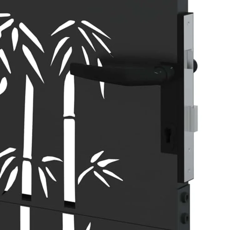 vidaXL Gartentor Schwarz 105 x 200 cm, Pulverbeschichteter Stahl mit Riegelverschluss und modernem Laserschneider-Design – Bild 9