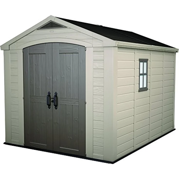 Keter Gerätehaus Factor 8x11, Beige, 15.5m³ Rauminhalt, Außenmaße (B/T/H): 256.5 x 332 x 243 cm, wetterfest, wasserdicht, UV-beständig, Outdoor – Bild 1