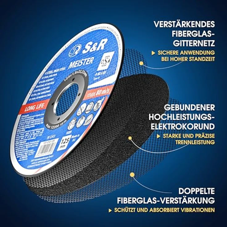 S&R Trennscheibe, Made in EU, 125 x 1,0 x 22,23 mm, Set 25 Stück Flexscheiben für Winkelschleifer – Bild 2
