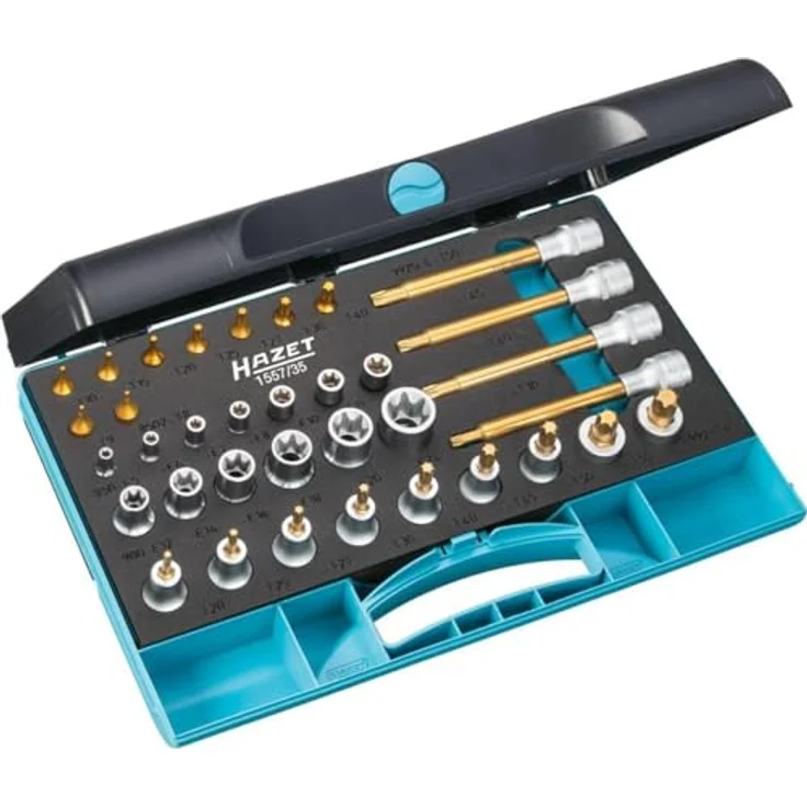 Hazet 1557/35 Werkzeugset 35teilig, 1/4 Zoll und 1/2 Zoll Antrieb, inkl. Außen und Innen TORX® Profile, robuster Kunststoff-Kasten, Made in Germany – Bild 1