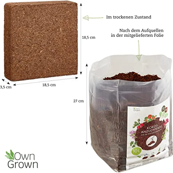 OwnGrown Kokos Anzuchterde 10L, torffreie Premium Blumenerde mit Nährstoffen für Zimmer- und Balkonpflanzen – Bild 5